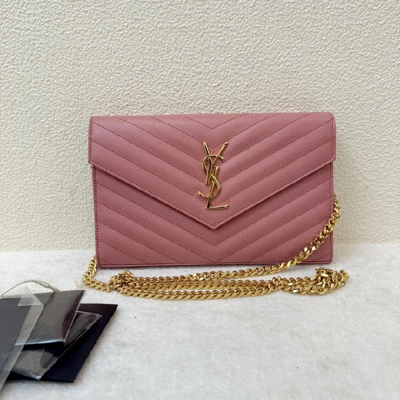 YSL Saint Laurent Pink Leather Chain Wallet Medium