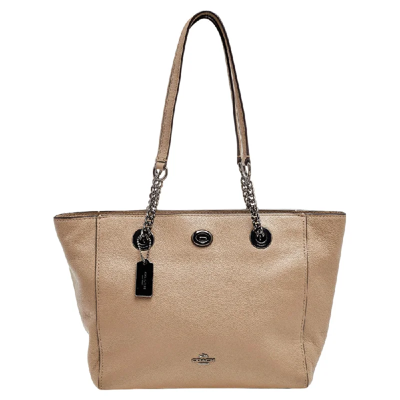 Grey Leather TurnLock Tote