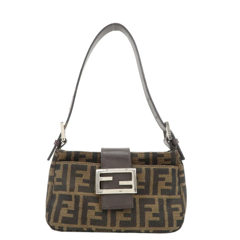 FENDI Zucca Canvas Leather Hand Bag Brown Black