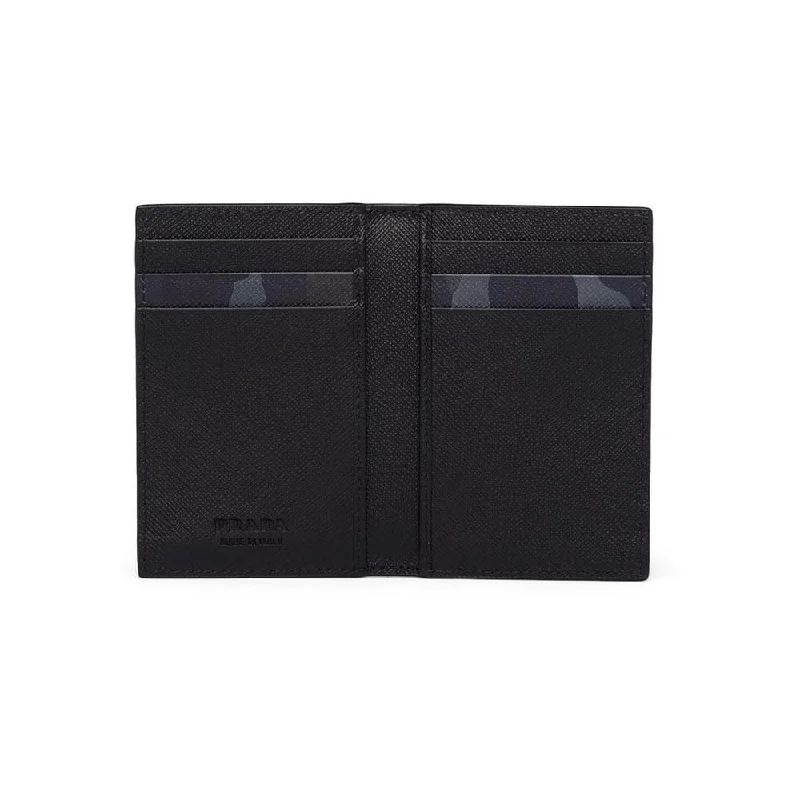 Prada Black Saffiano Leather Camouflage Print Vertical Card Holder 2MC101