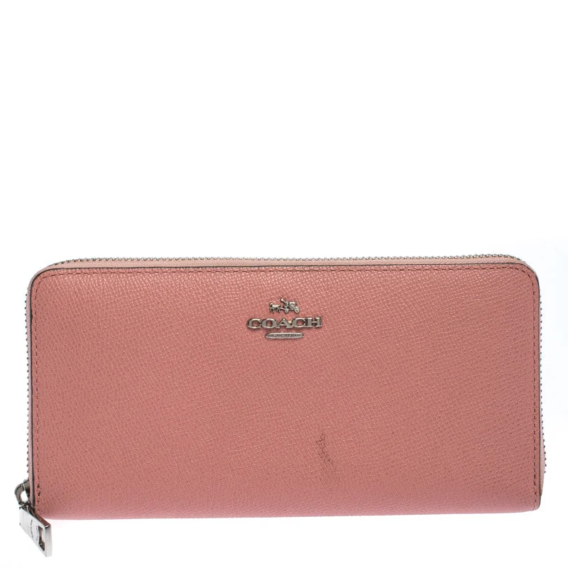 Pink Leather Zip Around Wallet