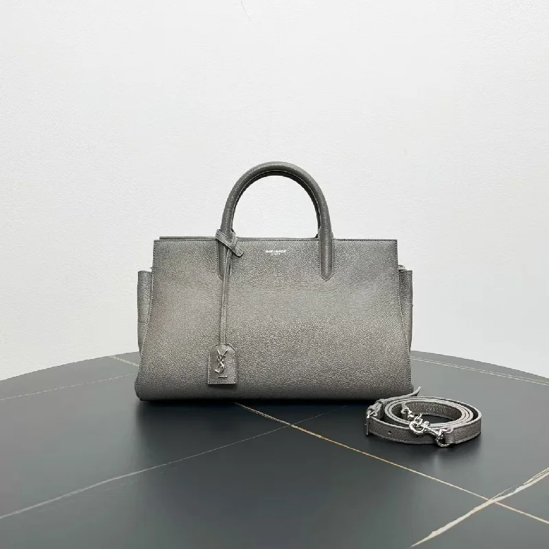 YSL Medium Leather Two-Way Satchel Gray