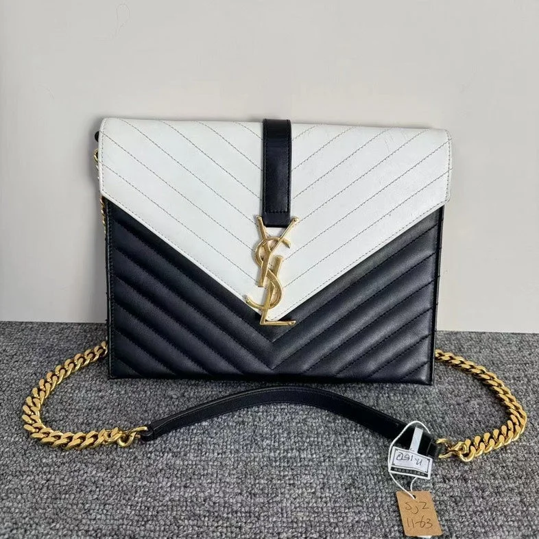 YSL Saint Laurent Monogram College Black White Leather Shoulder Bag Medium