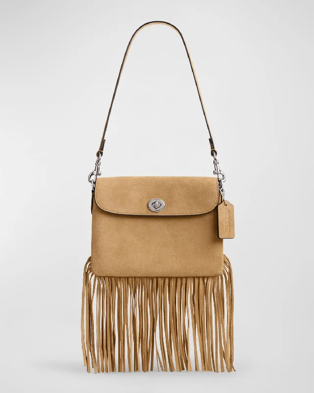 1964 Fringe Flap Suede Shoulder Bag