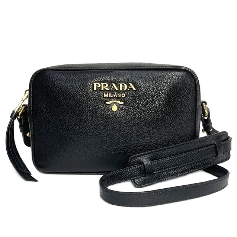 Prada Black Vitello Phenix Leather Shoulder Camera Bag 1BH103