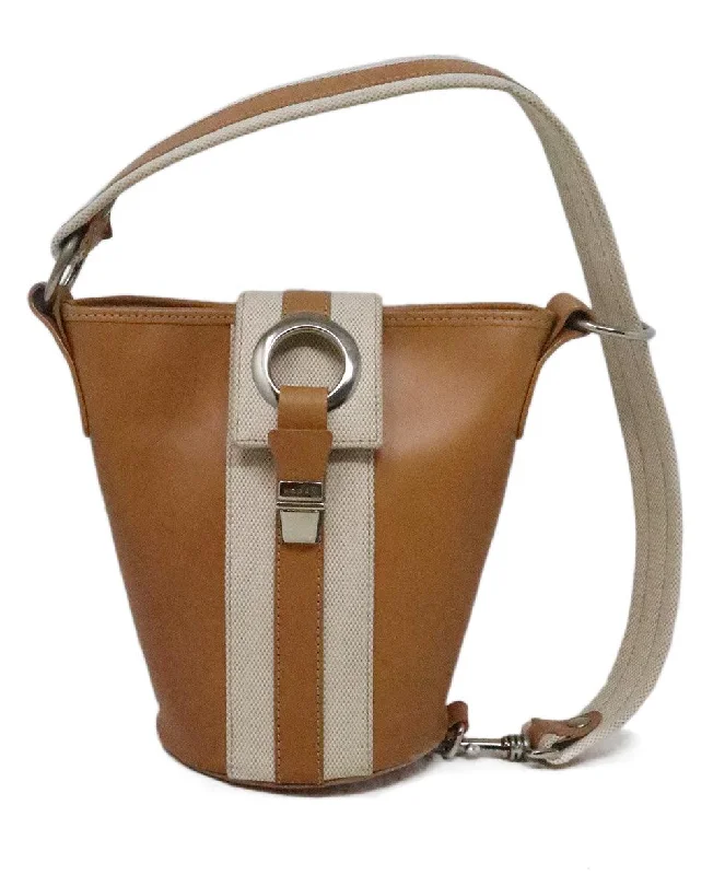 Hogan Tan Leather & Ivory Canvas Satchel