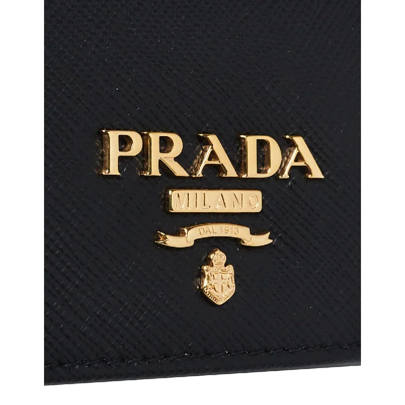 Prada Black Saffiano Leather Credit Card Case Wallet 1MC122