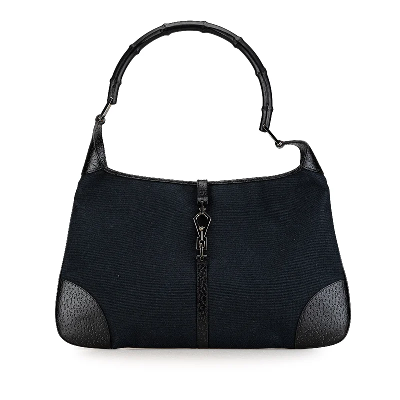 Black Gucci Canvas Bamboo Jackie Hobo