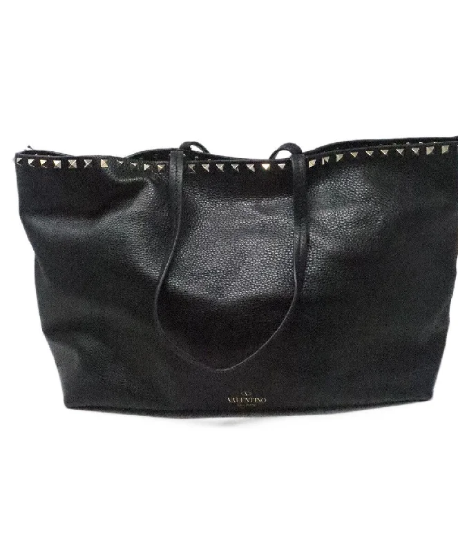 Valentino Black Leather Rockstud Tote