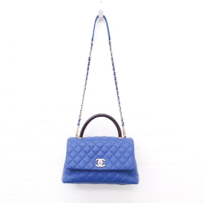 CHANEL BLUE QUILTED CAVIAR COCO MEDIUM HANDBAG