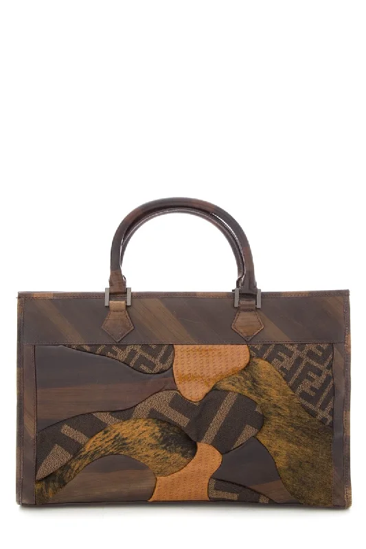 Fendi Brown Zucca Canvas & Leather Patchwork Tote NWT