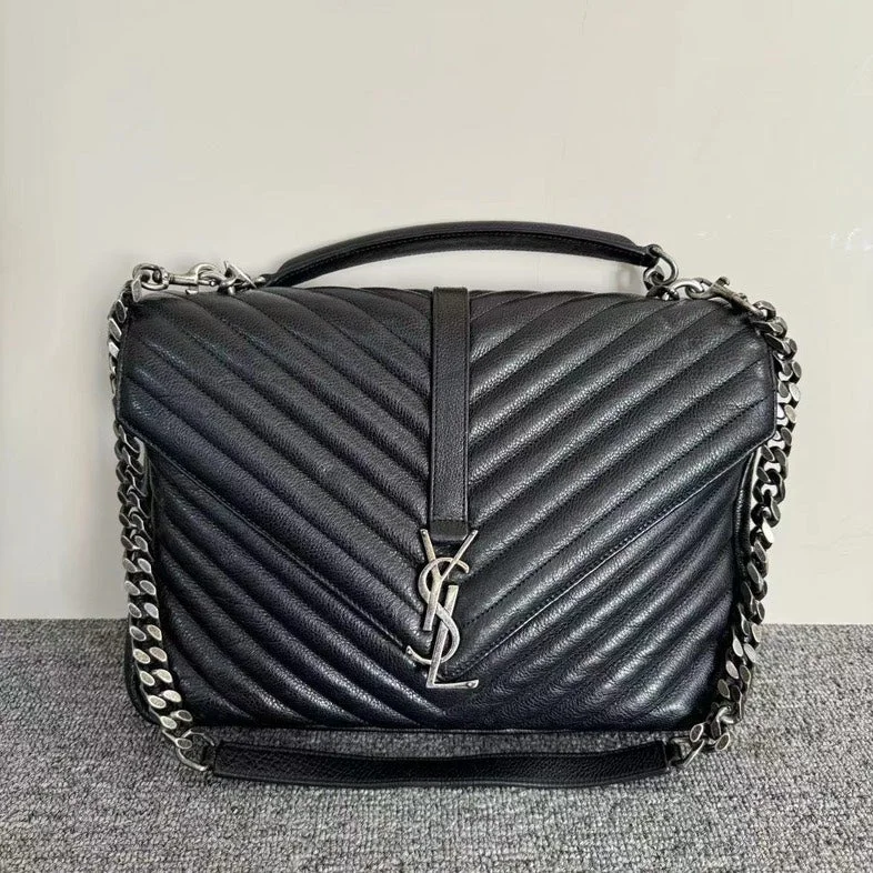 Saint Laurent YSL Black Leather Quilted Chain Shoulder Bag Medium