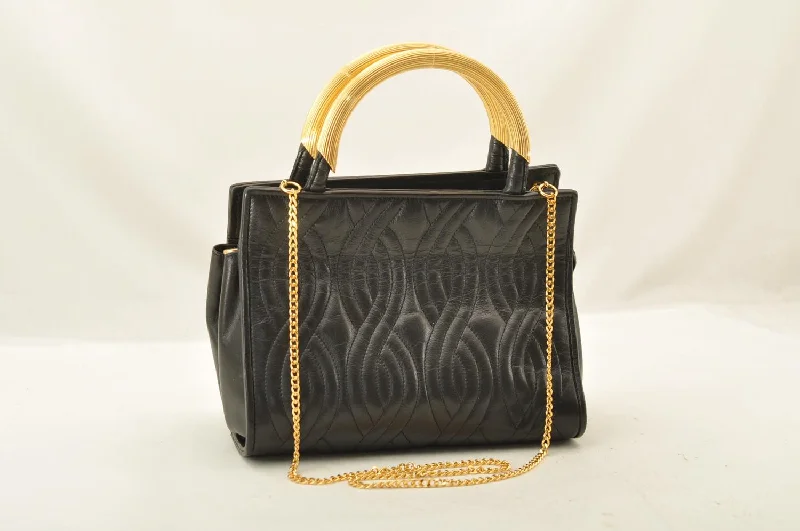 FENDI Chain Hand Bag Leather 2way Black  am2376s