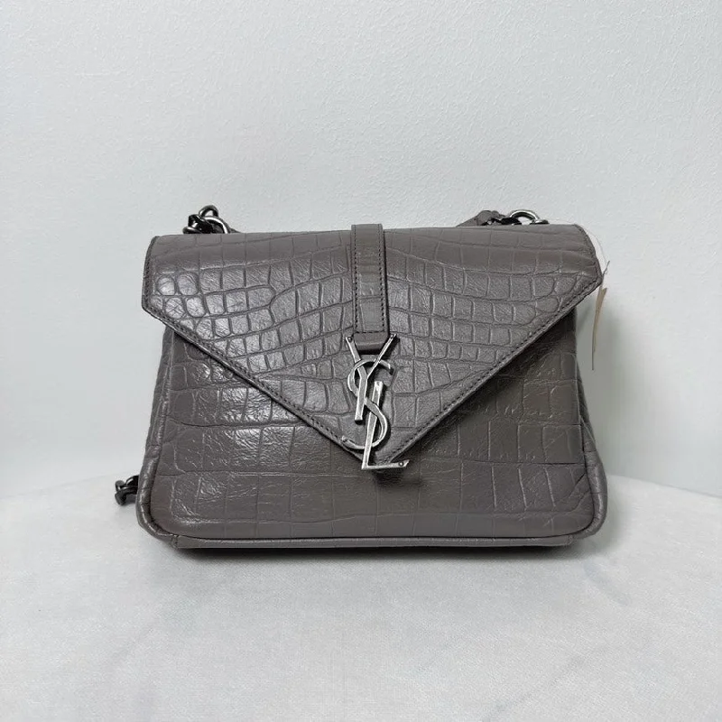 YSL Saint Laurent College Bag Gray Crocodile Leather Medium