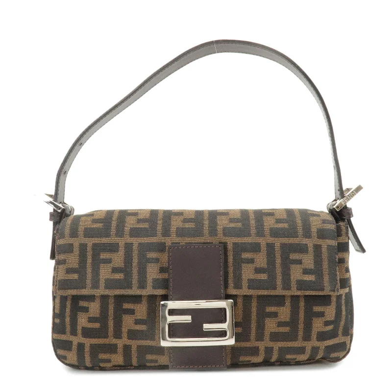 FENDI Mamma Baguette Zucca Canvas Shoulder Bag Brown Black 26424