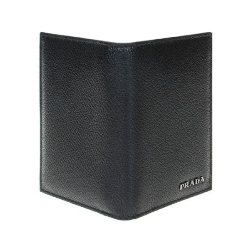 Prada Black Grey Vitello Micro Grain Vertical Card Holder Wallet 2MC035