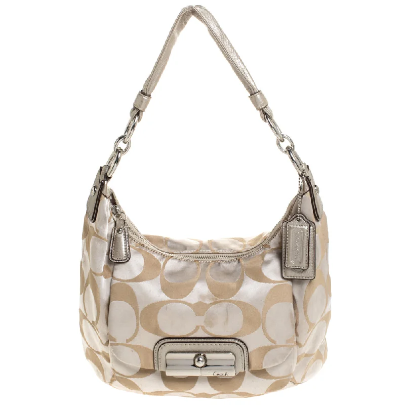 Beige/Gold Canvas and Leather Kristin Hobo