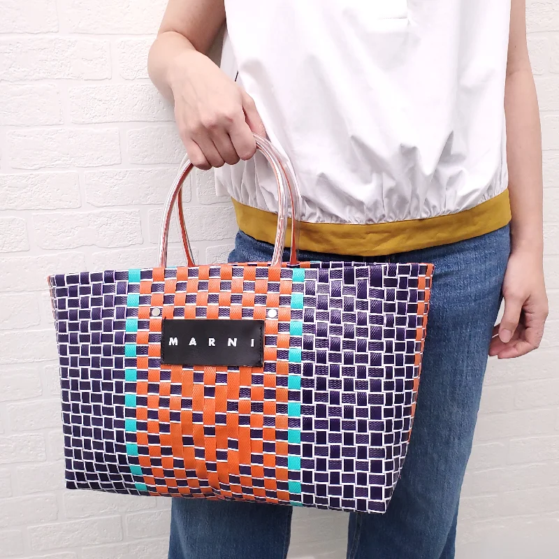 MARNI NAVY/ORANGE MARKET WOVEN SHOPPING BAG