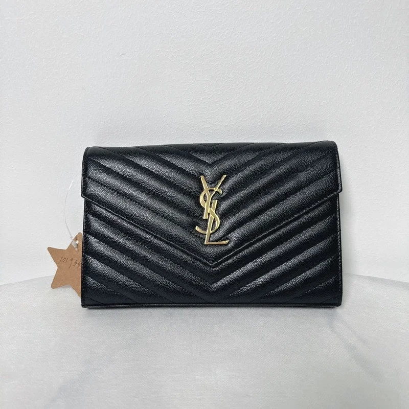 Saint Laurent YSL Black Chevron Quilted Leather Shoulder Bag