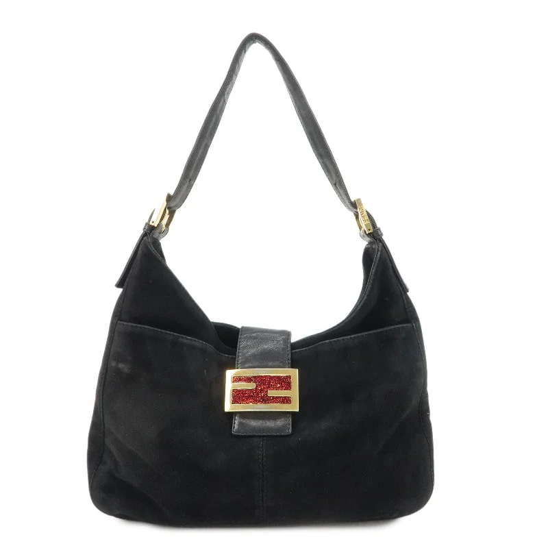 FENDI Suede Leather Shoulder Bag Black 26569