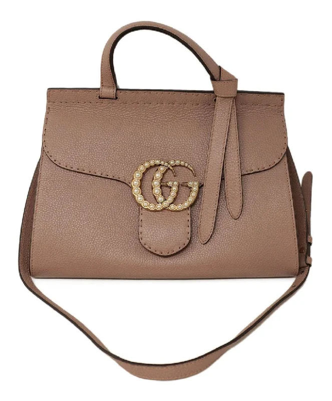 Gucci Mauve Leather & Pearl Shoulder Bag