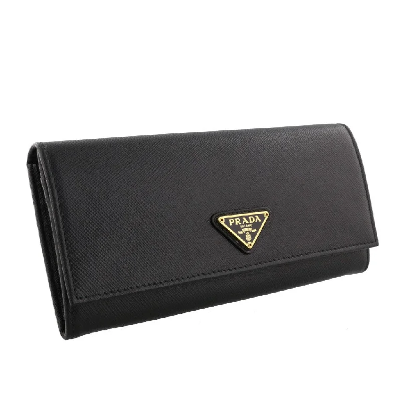 Prada Black Saffiano Leather Triangle Logo Continental Wallet 1MH132