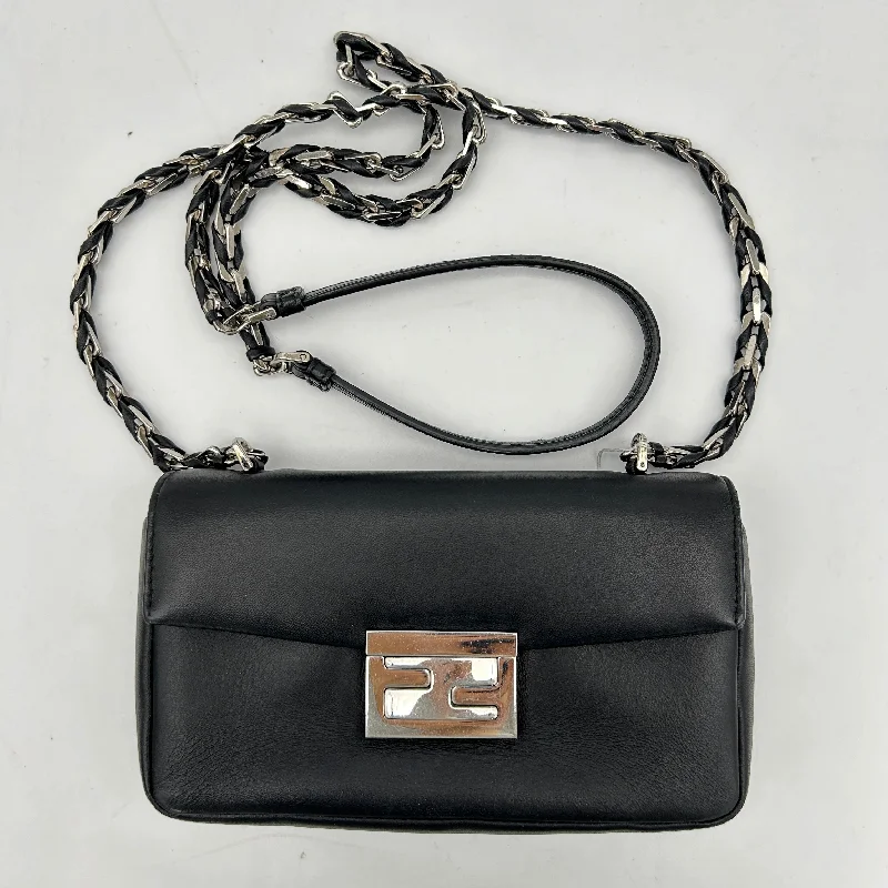 Fendi Black Nappa Leather Mini Baguette Bag