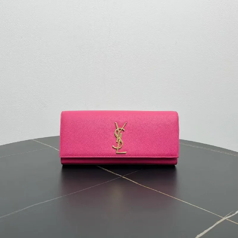 YSL Pink Leather Envelope Clutch Bag Medium