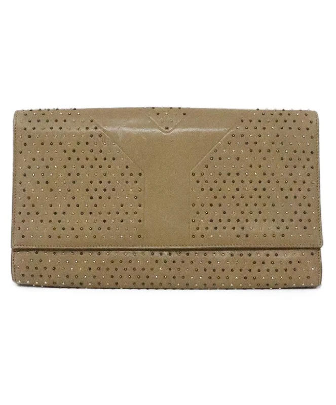 YSL Tan Leather Studded Clutch