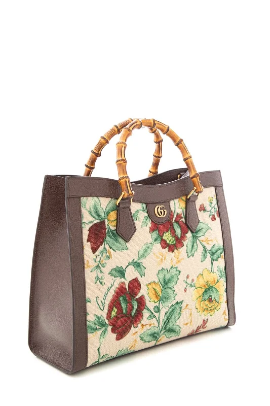 Gucci Brown &  Multi Floral Diana Bamboo HandBag