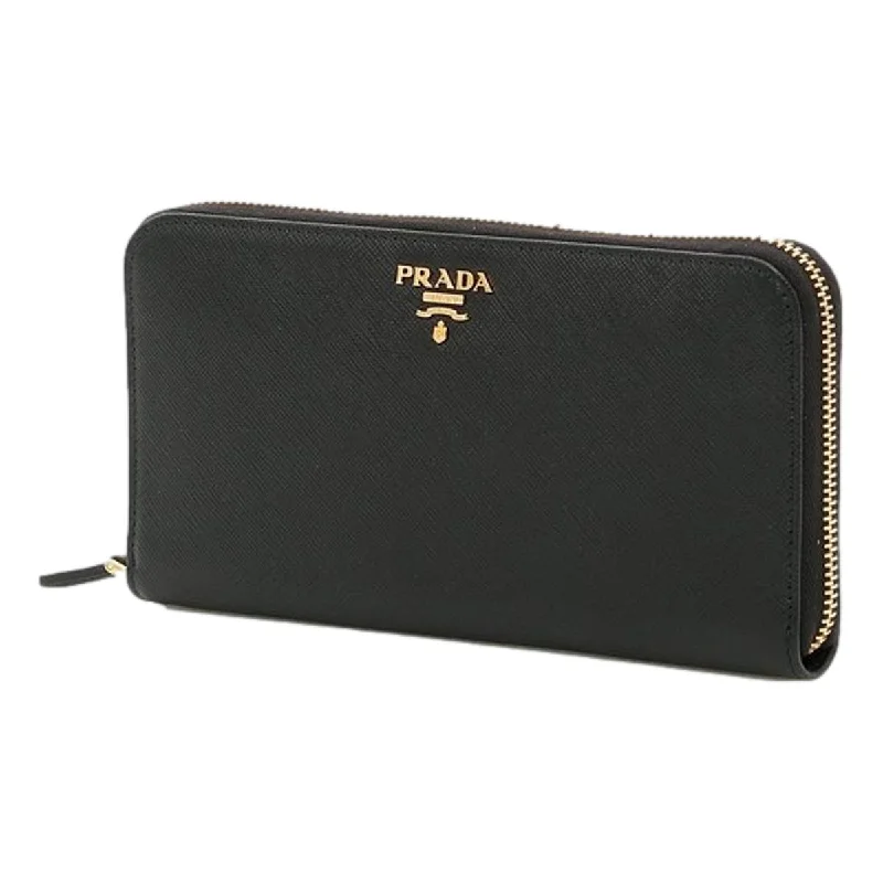 Prada Black Saffiano Leather Zip Around Wallet 1ML506