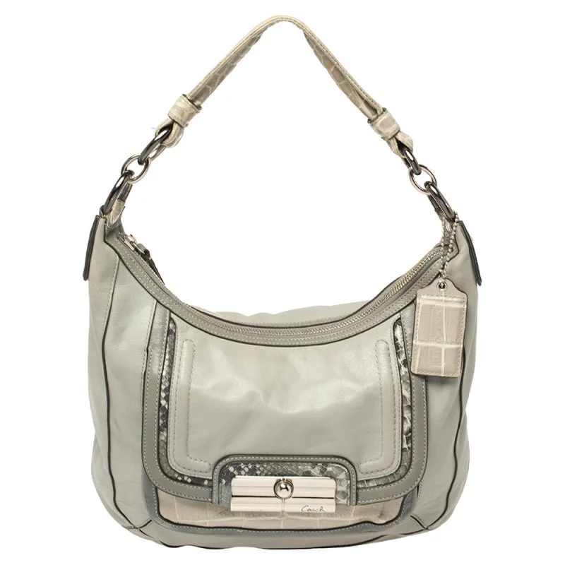 Grey Python and Croc Embossed and Leather Kristin Hobo