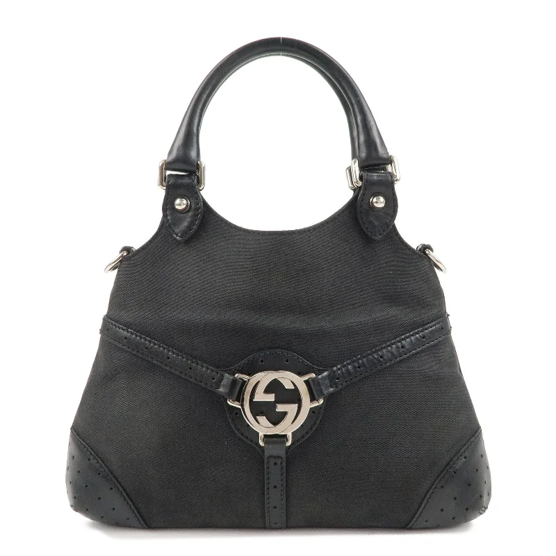 GUCCI Interlocking G Canvas Leather Handbag Black 114873