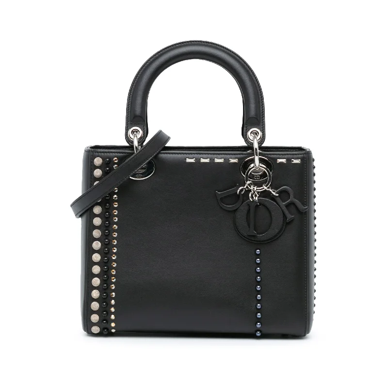 Black Dior Medium Studded Calfskin Lady Dior Satchel