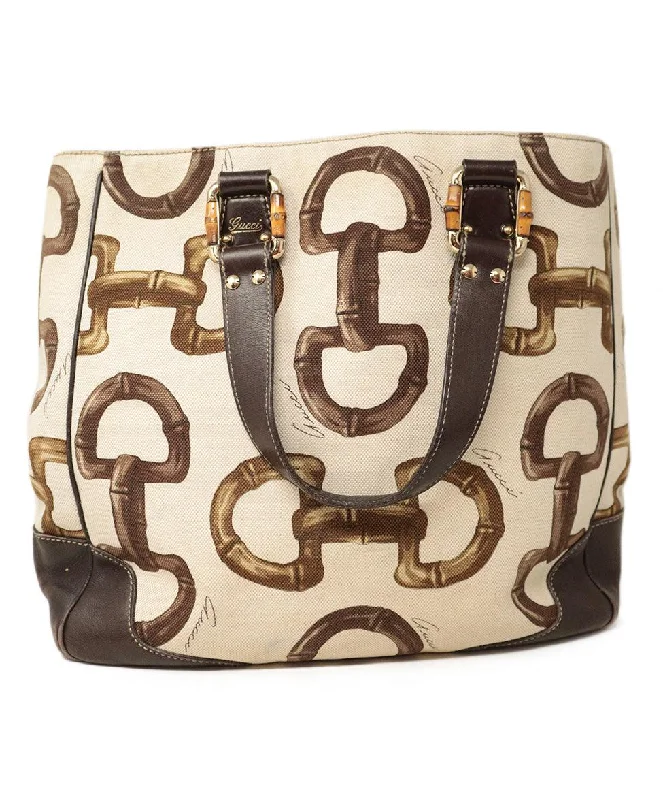 Gucci Ivory & Brown Print Tote