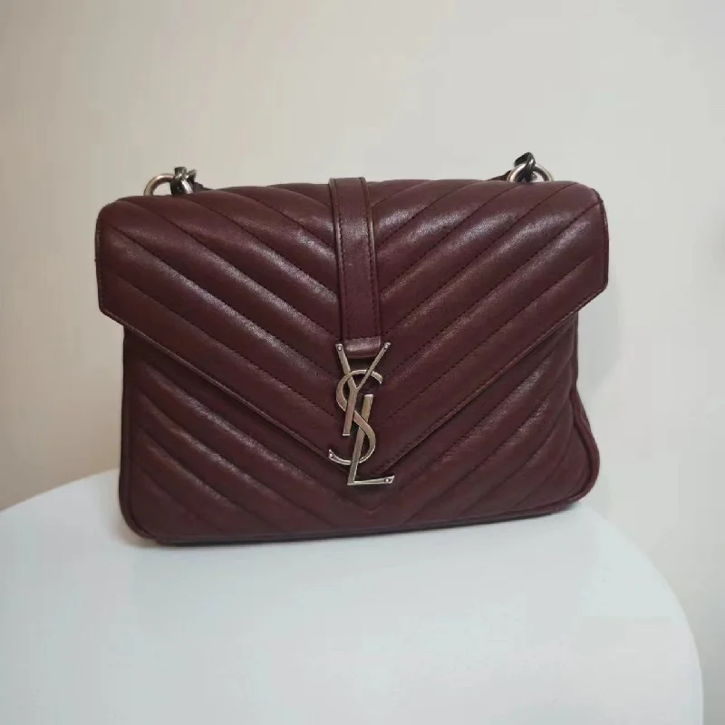 YSL College Burgundy Leather Shoulder Bag Medium