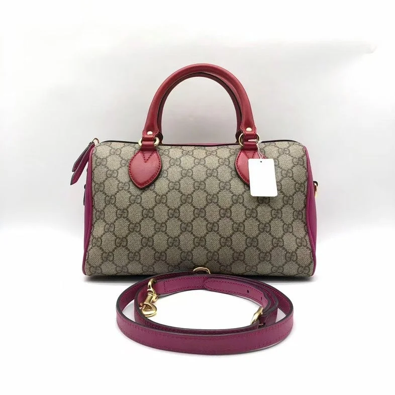 Gucci Beige Red GG Canvas Leather Two-Way Boston Bag Medium