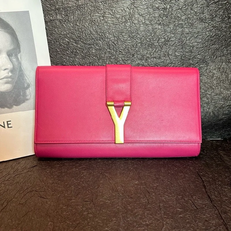 YSL Rose Red Clutch Gold Buckle