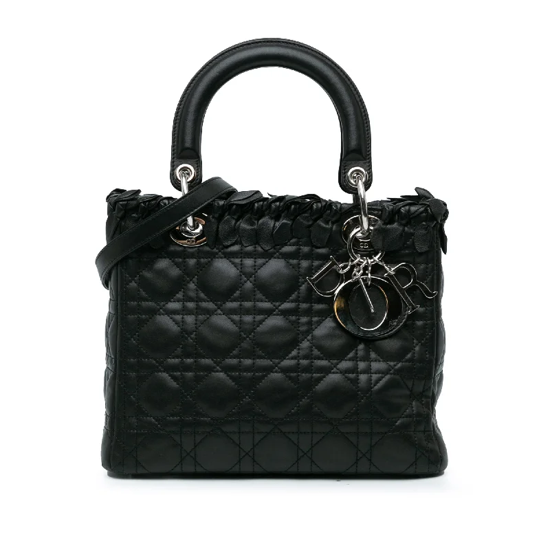 Black Dior Medium Lambskin Cannage Bow Lady Dior Satchel