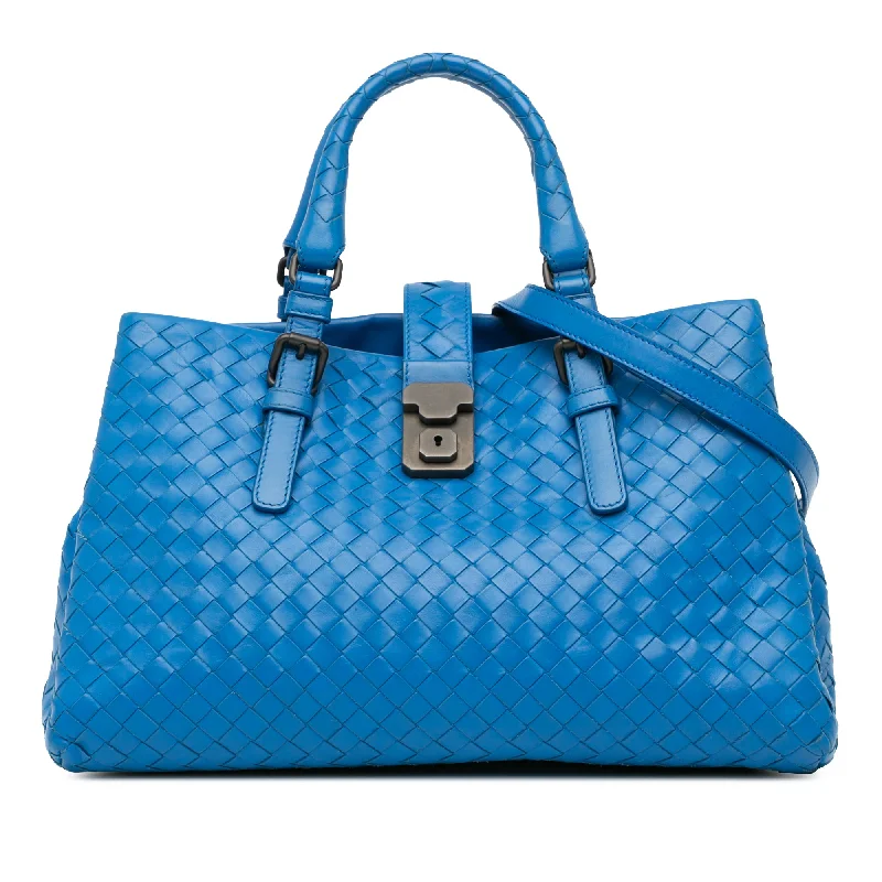 Blue Bottega Veneta Small Intrecciato Roma Satchel