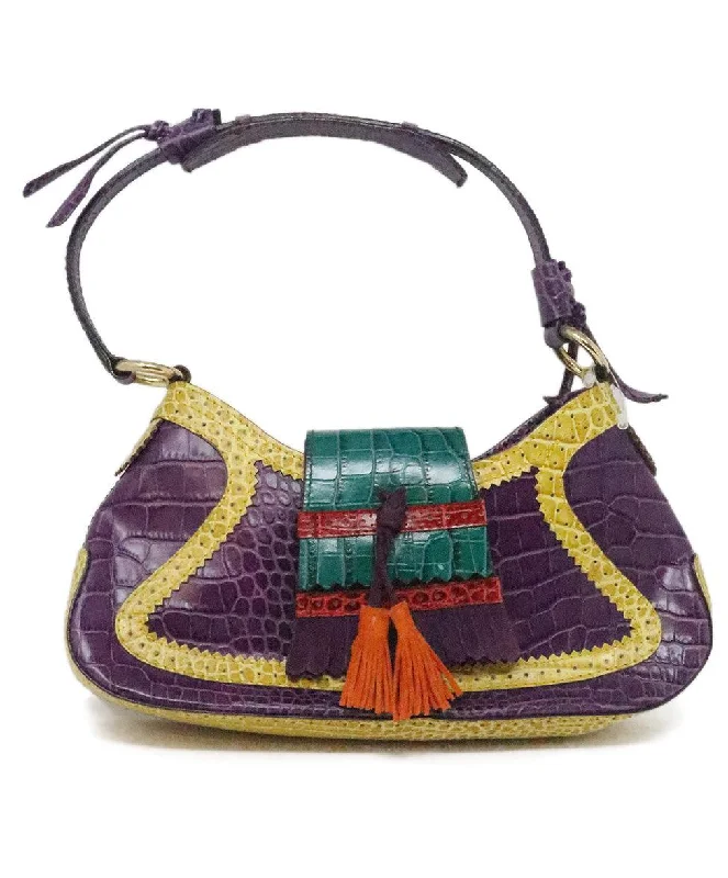 Etro Purple & Yellow Pressed Leather Shoulder Bag