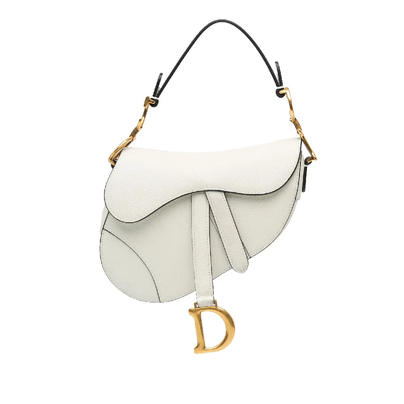 White Dior Mini Grained Calfskin Saddle Bag Satchel