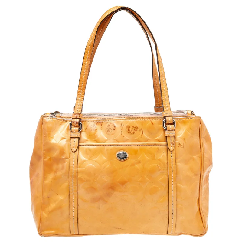 Tan Patent Leather Peyton Op Art Double Zip Satchel