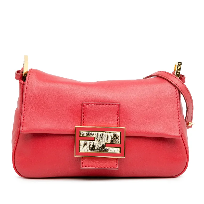 Red Fendi Mini Calfskin Chain Mamma Forever Shoulder Bag