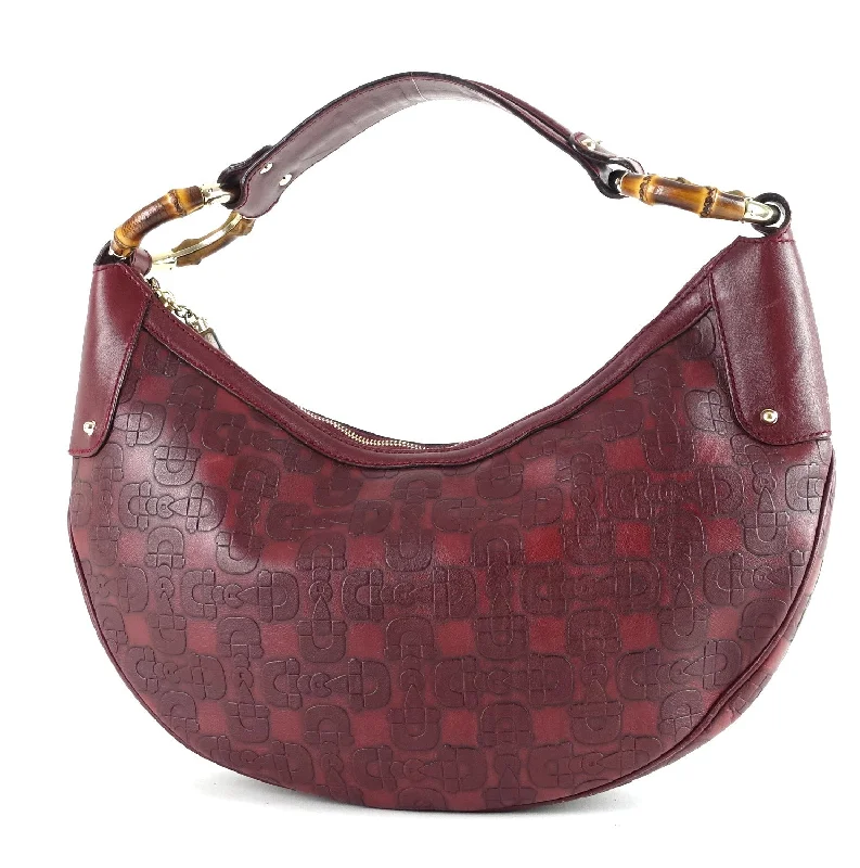 Embossed Leather Bamboo Ring Hobo Bag