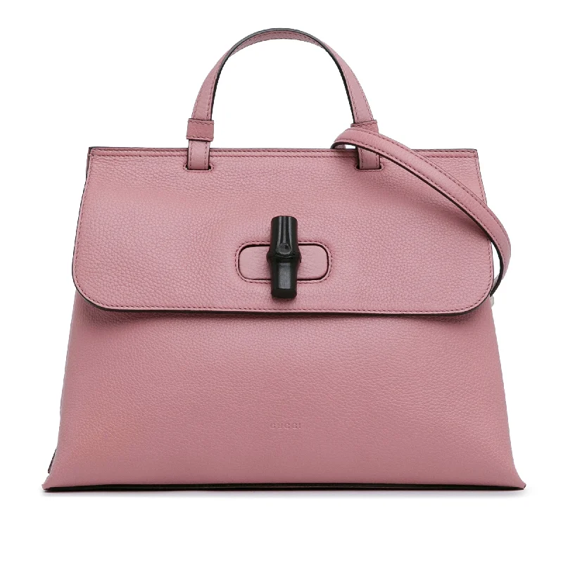 Pink Gucci Medium Leather Bamboo Daily Satchel