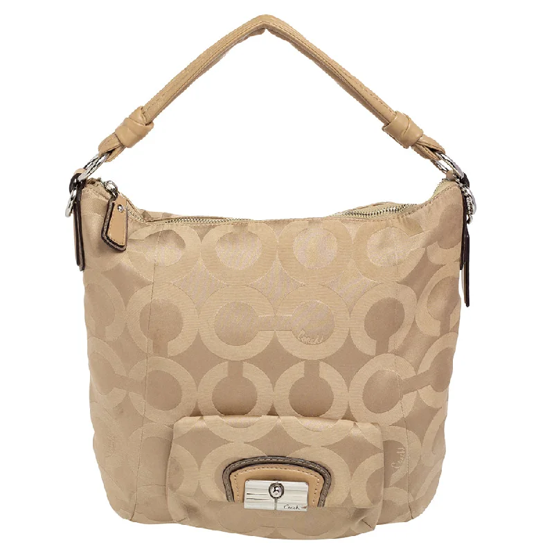 Beige Signature Canvas And Leather Hobo