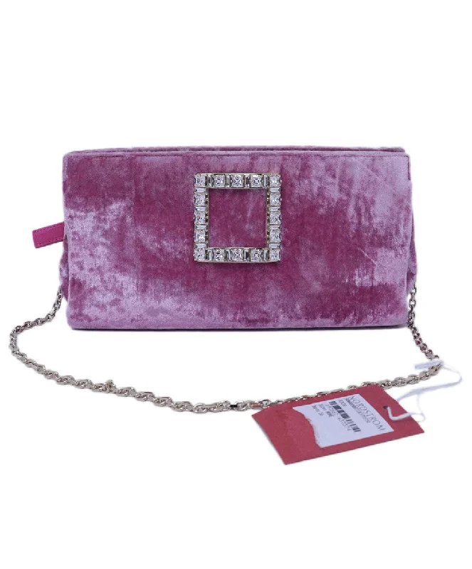 Roger Vivier Pink Velvet Rhinestone Clutch