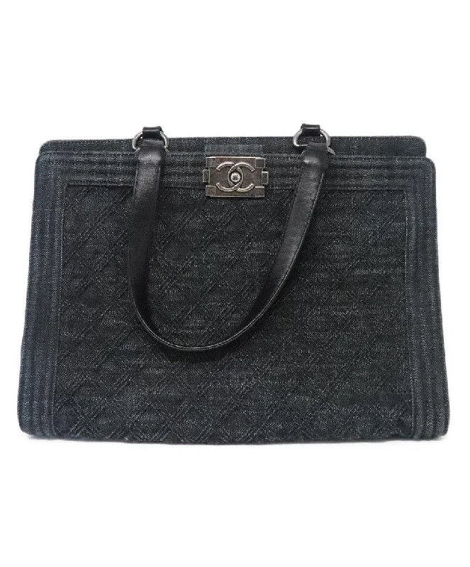 Chanel Denim Quilted Boy Shopping Tote