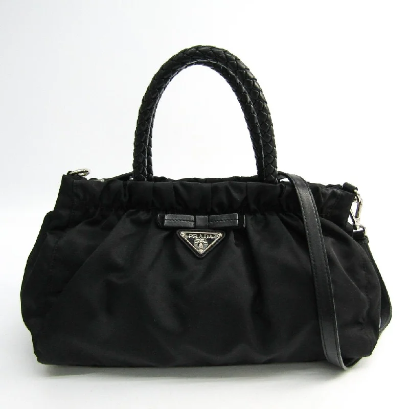 Prada Black Tessuto Bow Convertible Tote Bag (SHA-12322)